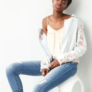 Blank NYC Light Wash Denim Jacket with beautiful embroidered flowers